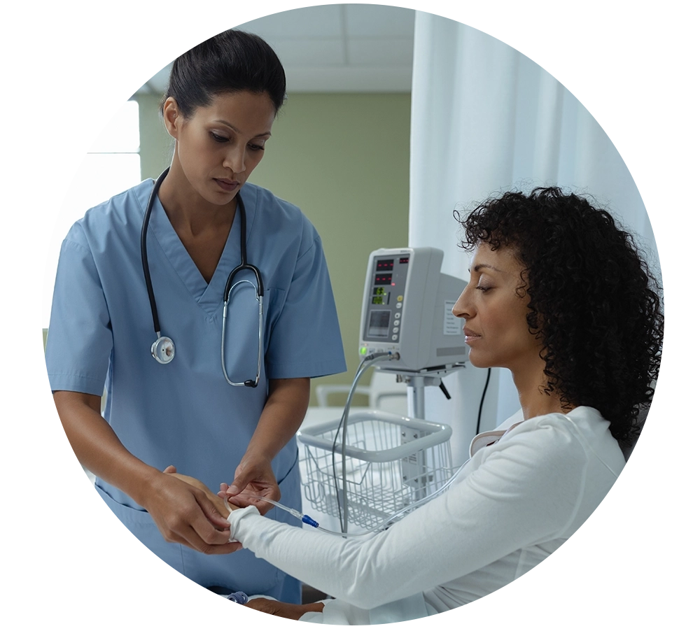 Health care worker with patient