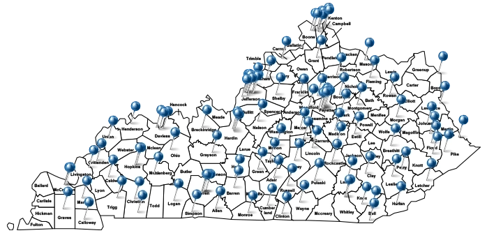 Kentucky map of Inpatient program sites