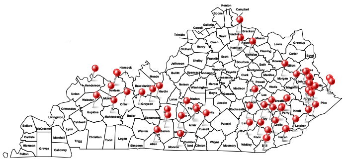 Kentucky map of Outpatient program sites