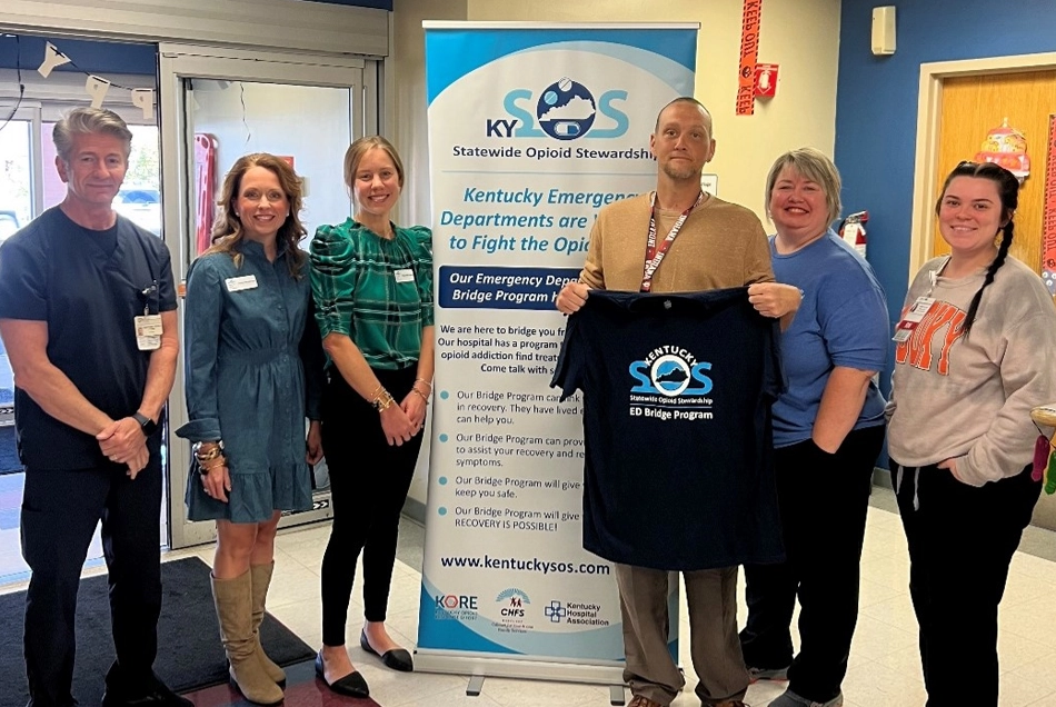 Robert Haney, CCMH outpatient pharmacist; Emily Henderson, KYSOS pharmacist; Mary Beth Ecken, KYSOS pharmacist; Jeffrey Keithley, CCMH peer support specialist; Jennifer Liter, CCMH director of nursing; and Michaela Roberts, CCMH ED nurse.