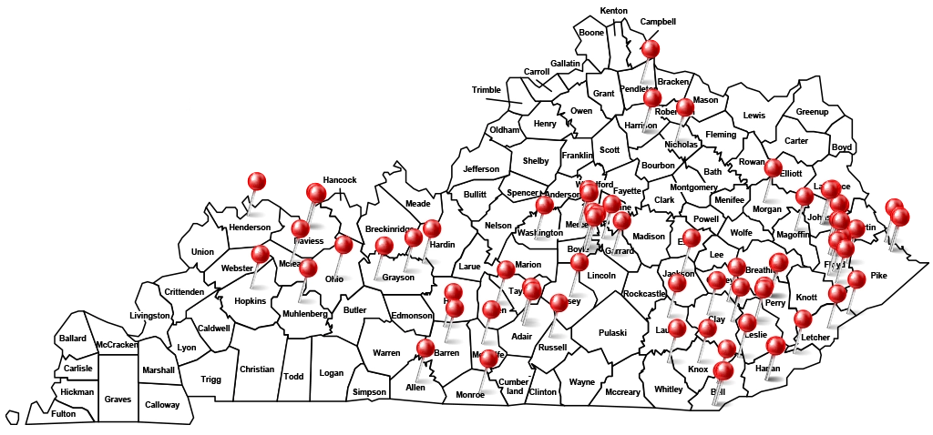 Kentucky map of Outpatient program sites